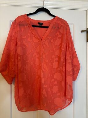 torrid Coral Floral Sheer V-Neck Blouse